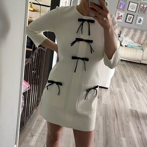Zara White Mini Dress with Black Bow Details